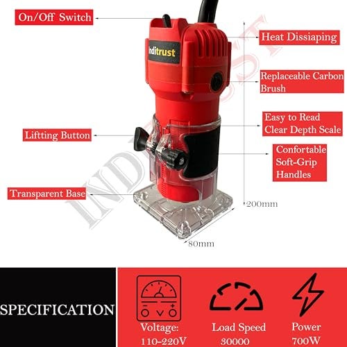 Inditrust Professional Palm Router 30000 RPM 6.35mm Trimmer 700W Machine Tool with 6 MONTHS WARRANTY - Image 5