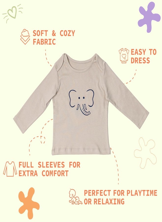 FawnFeel New Born Babies Tshirt Combo of 3 Tshirts (in, Age, 3 Months, 6 Months, Regular, All Over Elephant, Grey Strip & Grey with Elephant) - Image 5