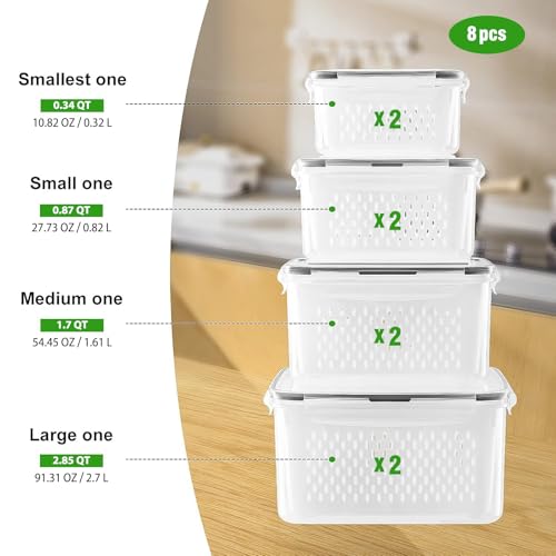 Freshmage Fruit Storage Containers for Fridge with Removable Colander, Airtight Food Storage Container, Dishwasher Safe Produce Saver for Refrigerator, Keep Berry Fruit Fresh Longer 8 pcs Small Clear - Image 2