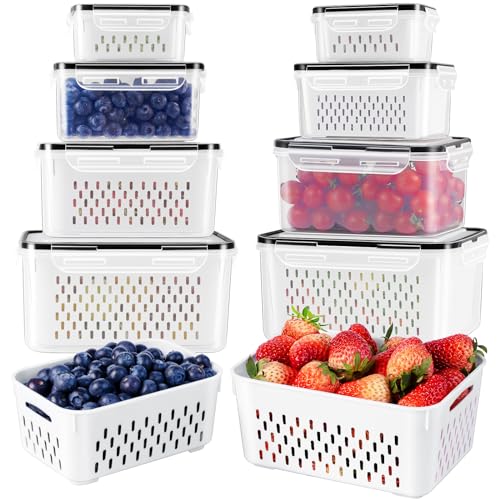 Freshmage Fruit Storage Containers for Fridge with Removable Colander, Airtight Food Storage Container, Dishwasher Safe Produce Saver for Refrigerator, Keep Berry Fruit Fresh Longer 8 pcs Small Clear - Image 1