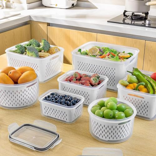 Freshmage Fruit Storage Containers for Fridge with Removable Colander, Airtight Food Storage Container, Dishwasher Safe Produce Saver for Refrigerator, Keep Berry Fruit Fresh Longer 8 pcs Small Clear - Image 5