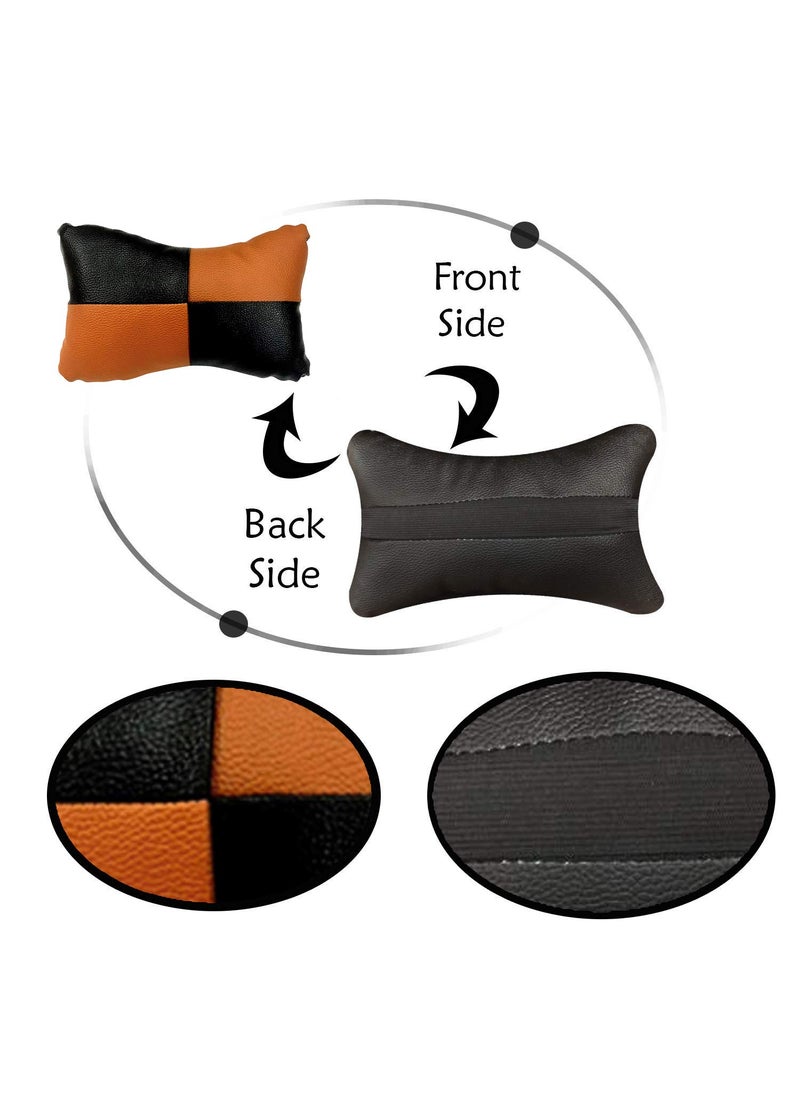 Adroitz Adroitz Orange Check Design Car Neck Rest Cushion with Adjustable Straps_536  - Image 2
