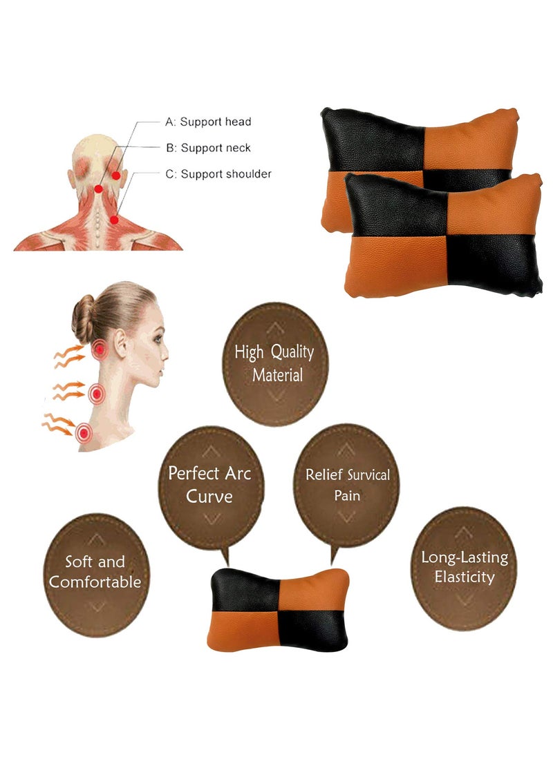 Adroitz Adroitz Orange Check Design Car Neck Rest Cushion with Adjustable Straps_536  - Image 3