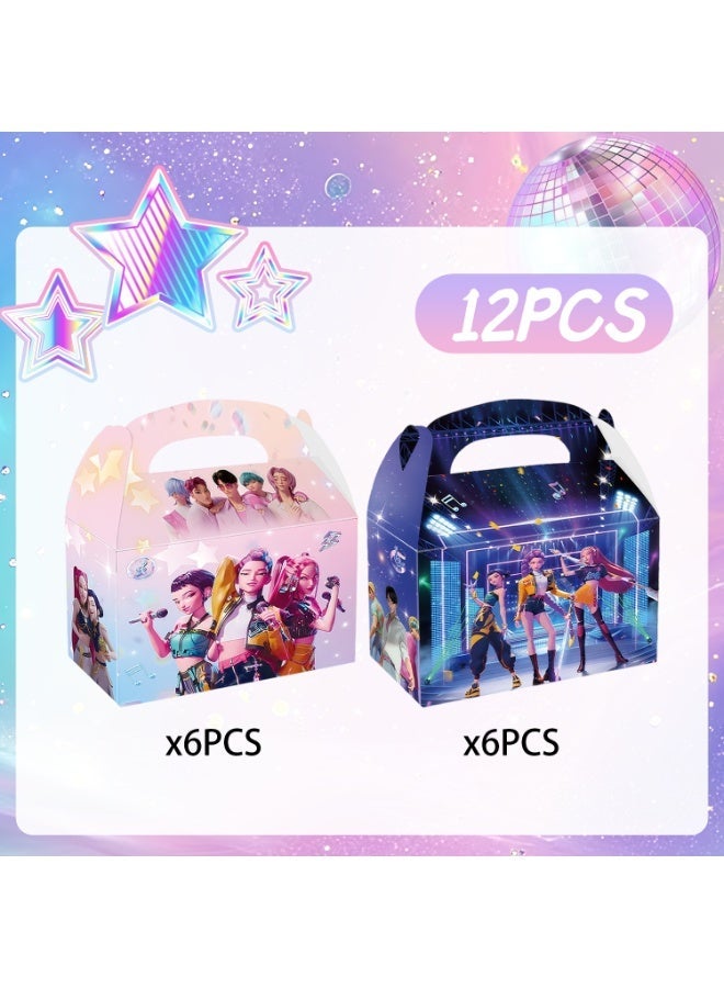 ILovhaprty 12PCS K-Pop Demon Hunters Party Favor Boxes, Hunter X Gift Boxes with Handle, Cute Treat Boxes for Kids Birthday Party Supplies, Candy Boxes & Goodie Bags for K-Pop Demon Hunters Party Decorations - Image 2