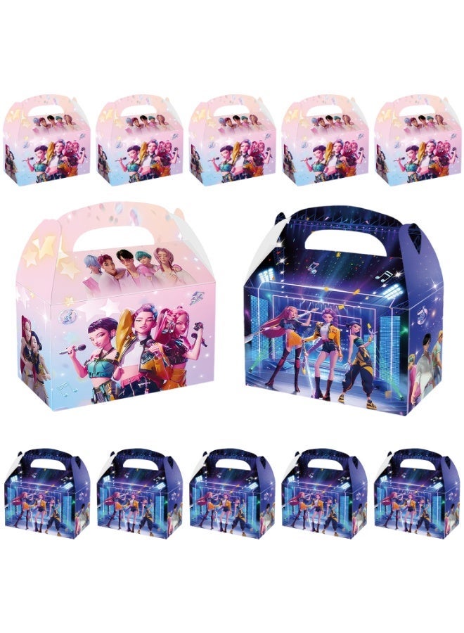 ILovhaprty 12PCS K-Pop Demon Hunters Party Favor Boxes, Hunter X Gift Boxes with Handle, Cute Treat Boxes for Kids Birthday Party Supplies, Candy Boxes & Goodie Bags for K-Pop Demon Hunters Party Decorations - Image 1