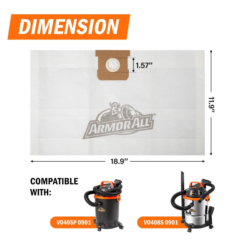 Armor All 4-Gal Dust Bags for VO408S 0901/VO405P 0901-3 Pack (AADBM) - Image 2