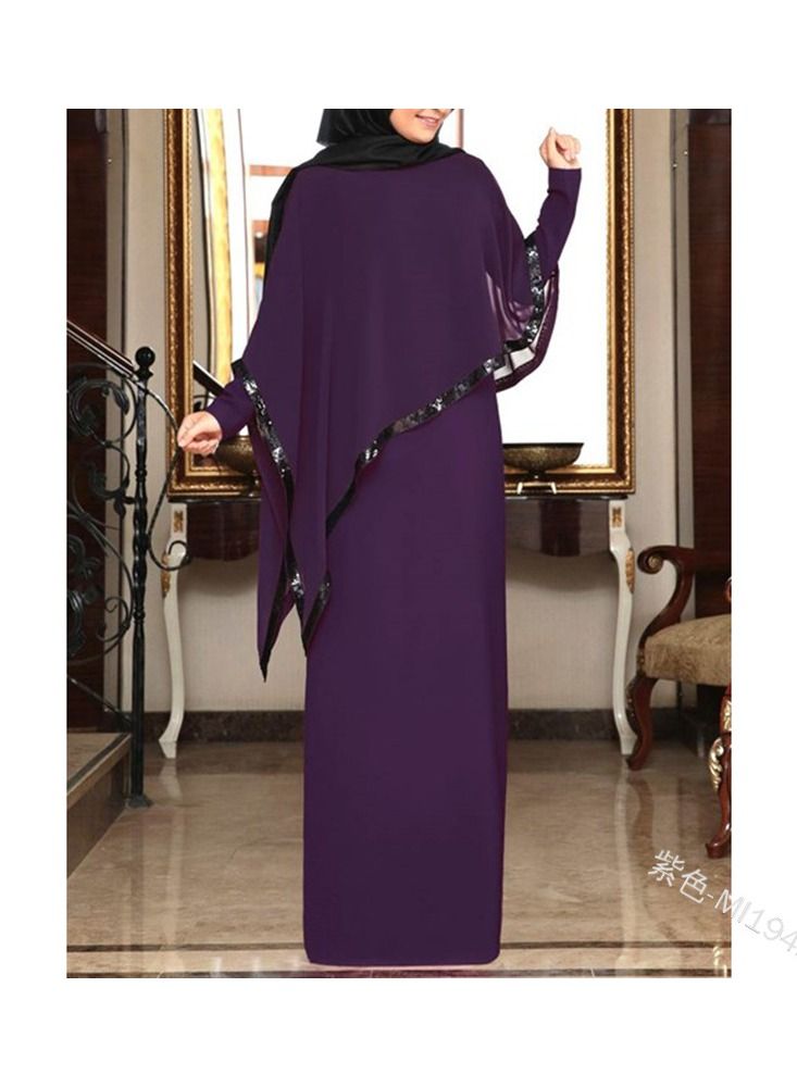 عباءة بأكمام طويلة مع حجاب باللون الأرجواني - Image 1