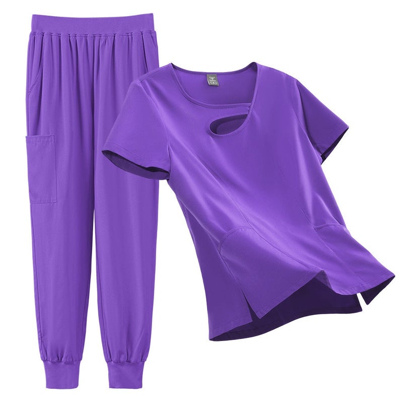 Breathable and Comfortable Two-Piece Medical Scrub Set in Solid Colors for Doctors and Nurses, Multiple Sizes Available