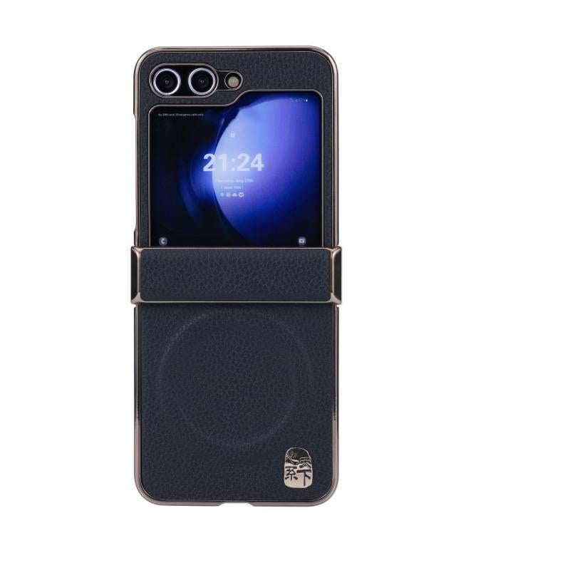MagSafe Drop Protection Leather Texture Case for Samsung Galaxy Z Flip 6 and Texture in Black for On The Go Carry - Image 1