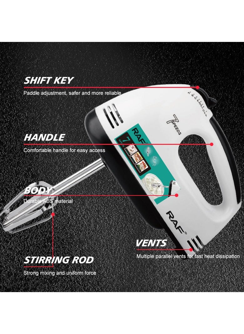 7-Speed Electric Hand Mixer - High-Power Egg Beater and Dough Blender for Baking