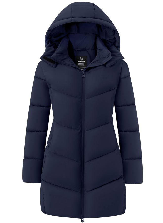 wantdo Women's Warm Winter Coat Hooded Thicken Puffer Jacket Heavy Parka (Available in Plus Size), Navy, S - Image 1