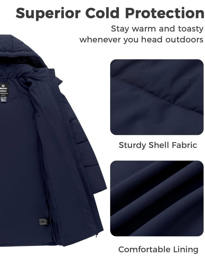 wantdo Women's Warm Winter Coat Hooded Thicken Puffer Jacket Heavy Parka (Available in Plus Size), Navy, S - Image 4