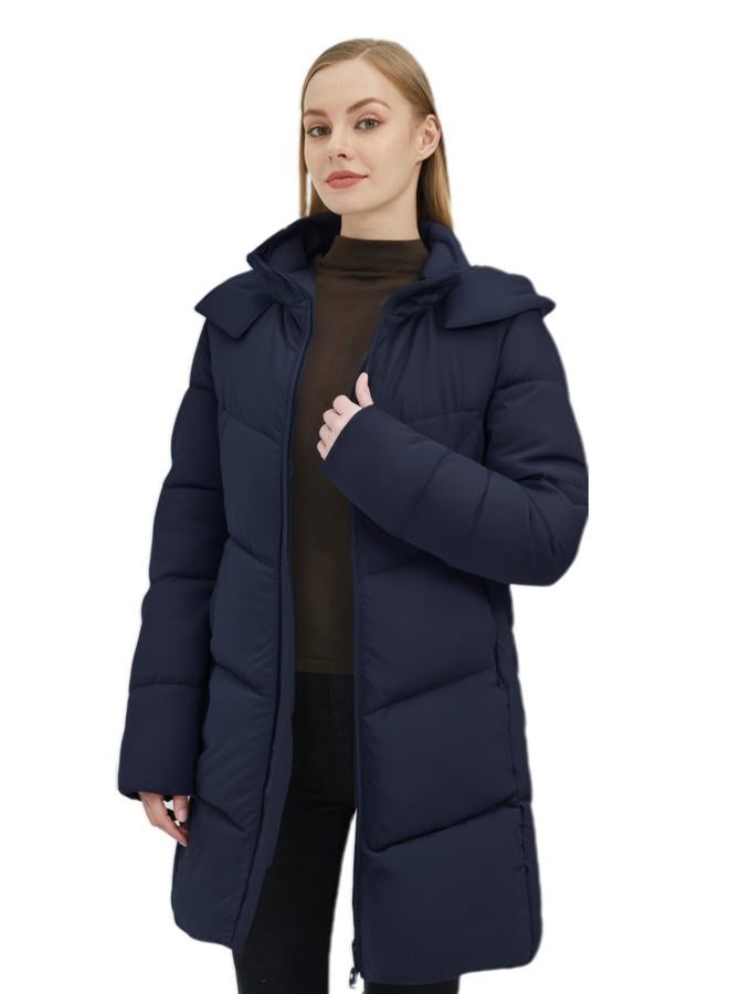 wantdo Women's Warm Winter Coat Hooded Thicken Puffer Jacket Heavy Parka (Available in Plus Size), Navy, S - Image 3