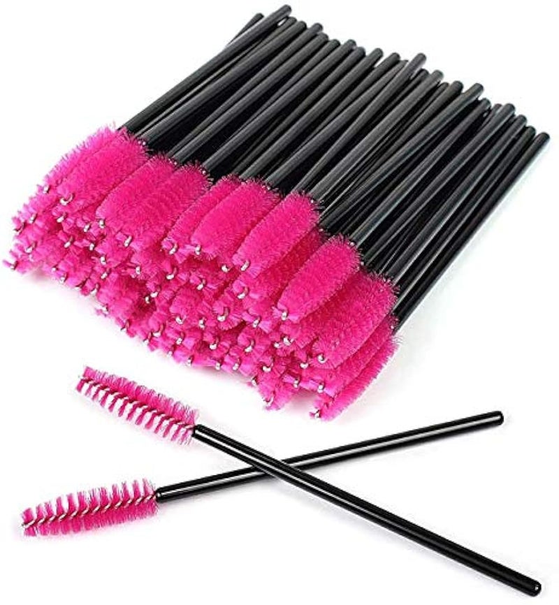50 PCS Disposable Eyelash Brushes Eyebrow Castor Oil Brush Mascara Wands Eye Lash Eyebrow Brush Makeup Kit Non-Linting, Applicator Cosmetic Makeup Tools-Black and Rose Red