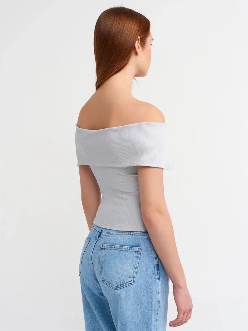 ديلفين Dilvin Women's Off-shoulder Crop T-shirt With Zipper
