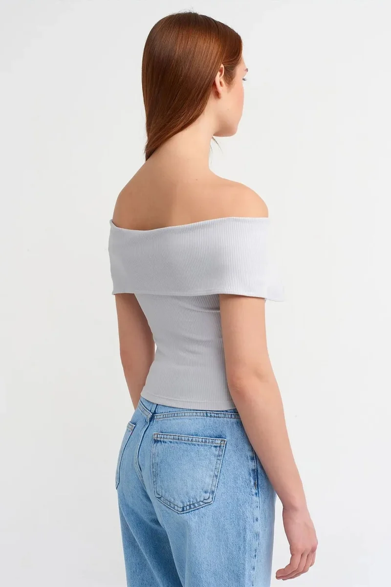ديلفين DILVIN Women's Off-shoulder Crop T-shirt With Zipper
