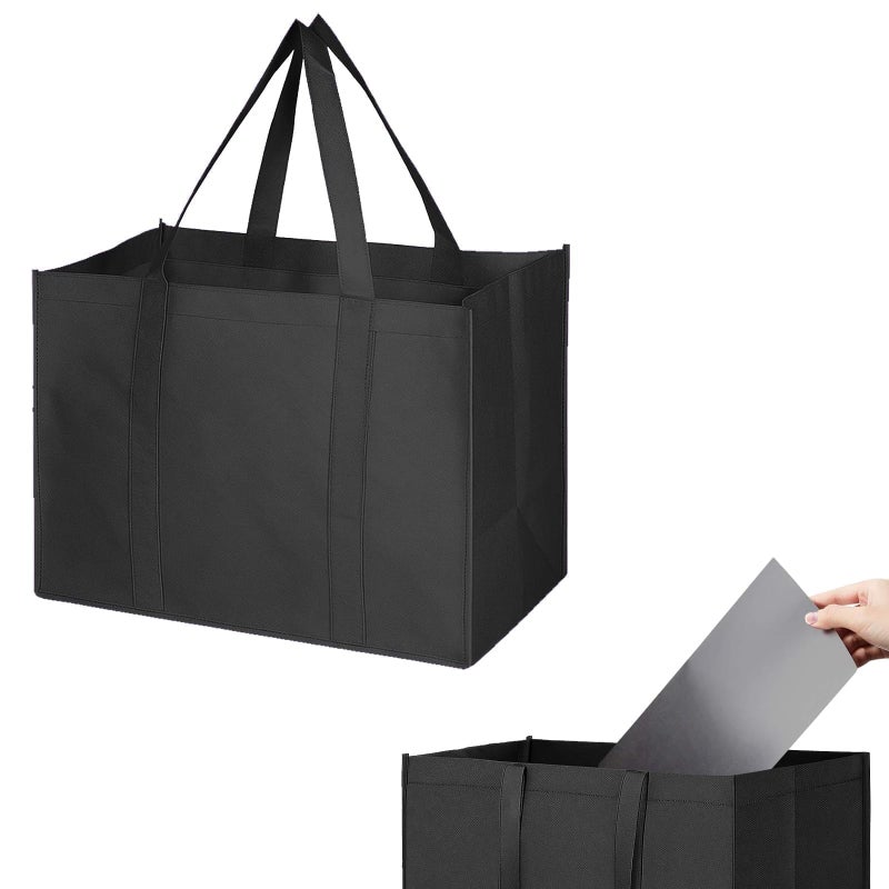 MOLOVA 1 Pack Large Foldable Shopping Bag, 16" W x 13" H x 10" D, Reusable Grocery Bag, Used for Shopping, Non-woven Fabricï¼ŒWashable,Can Hold 40 LBS(Black) - Image 1