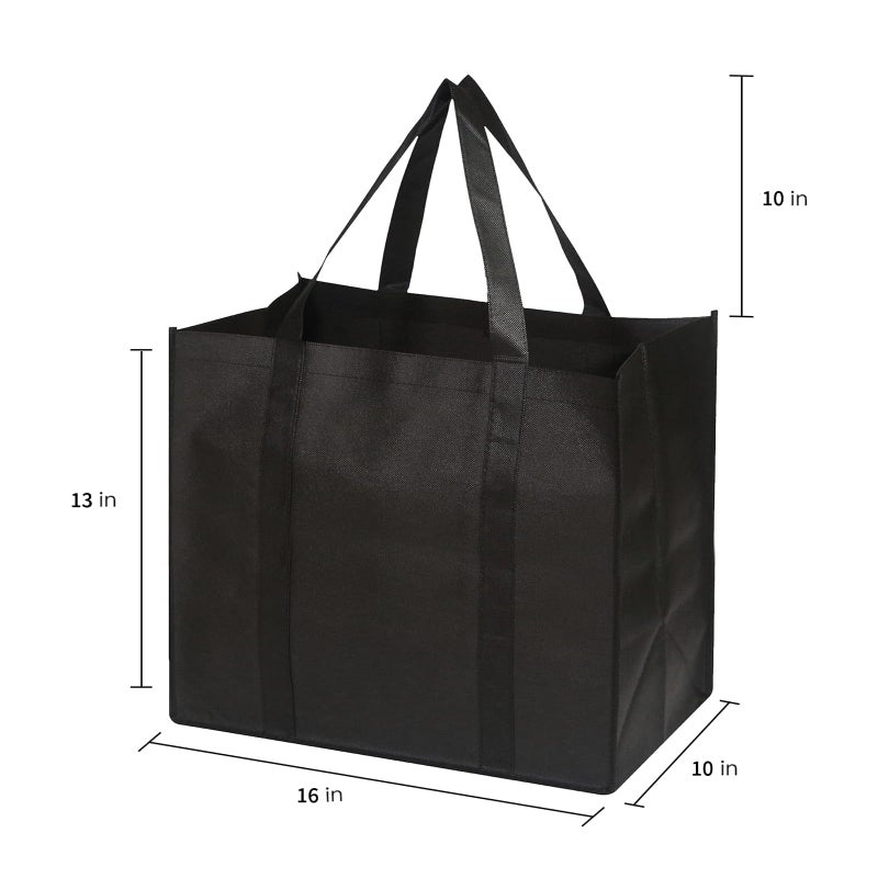 MOLOVA 1 Pack Large Foldable Shopping Bag, 16" W x 13" H x 10" D, Reusable Grocery Bag, Used for Shopping, Non-woven Fabricï¼ŒWashable,Can Hold 40 LBS(Black) - Image 2
