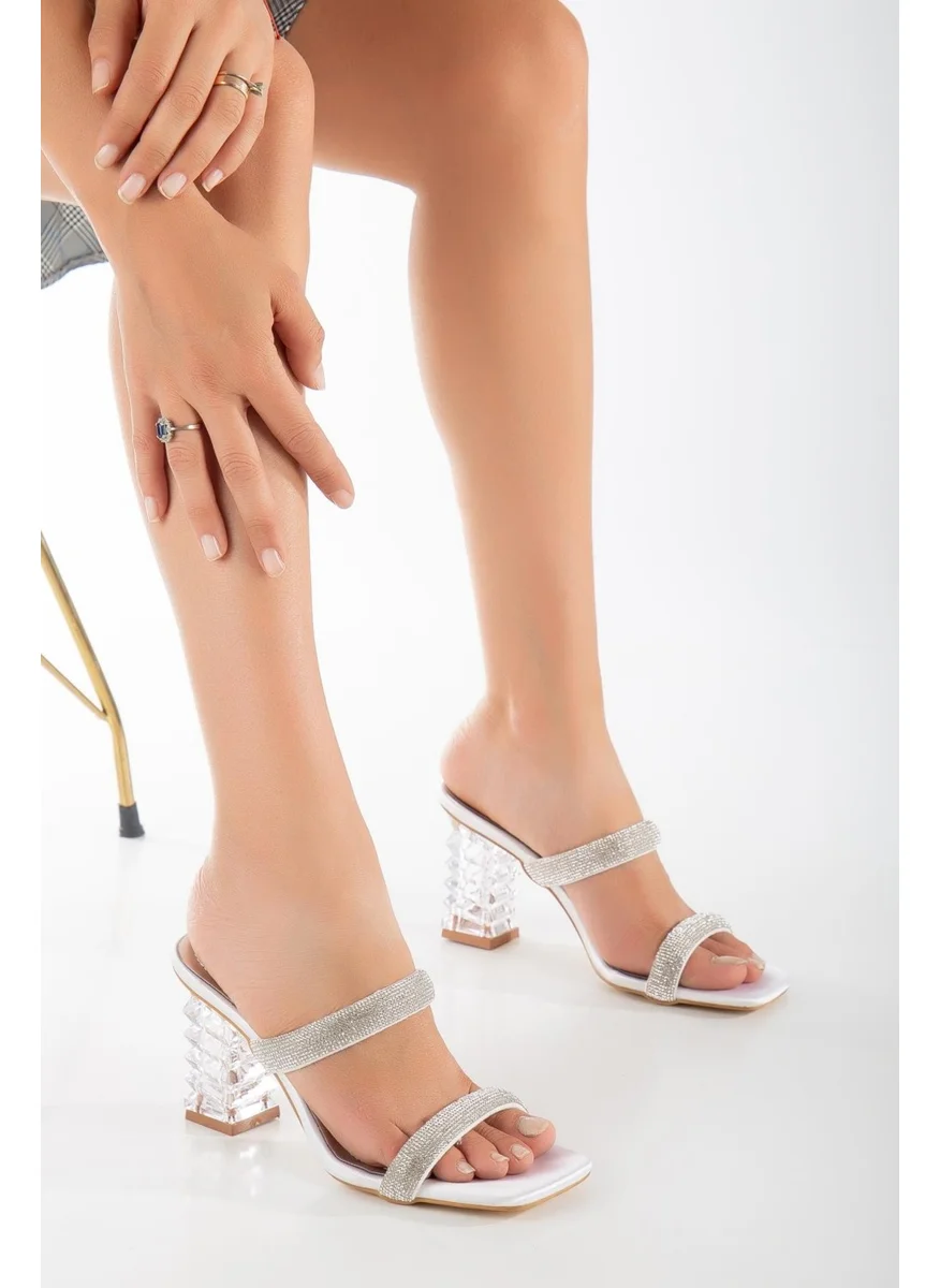 Dilimler Ayakkabı Slices Shoes Transparent Heels with Rows of Stones Mother of Pearl Women's Evening Dress Slippers Shoes