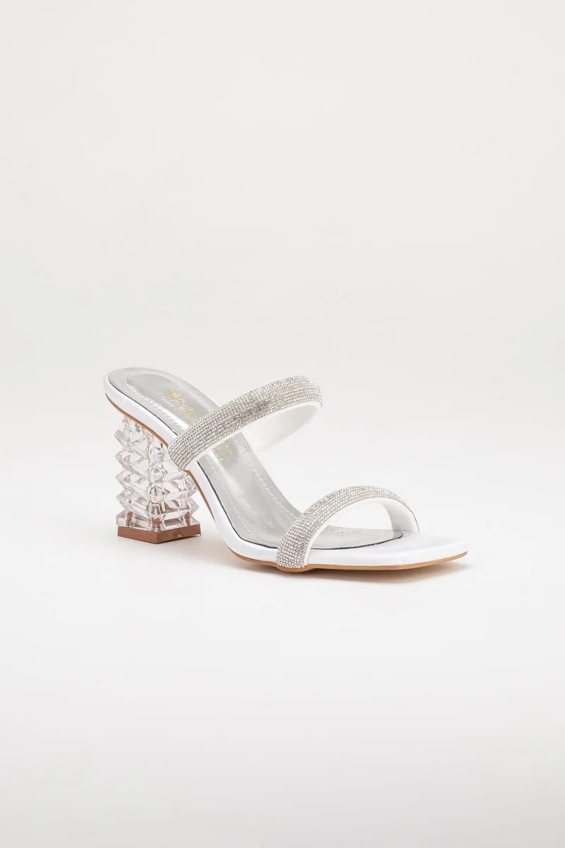 Dilimler Ayakkabı Slices Shoes Transparent Heels with Rows of Stones Mother of Pearl Women's Evening Dress Slippers Shoes