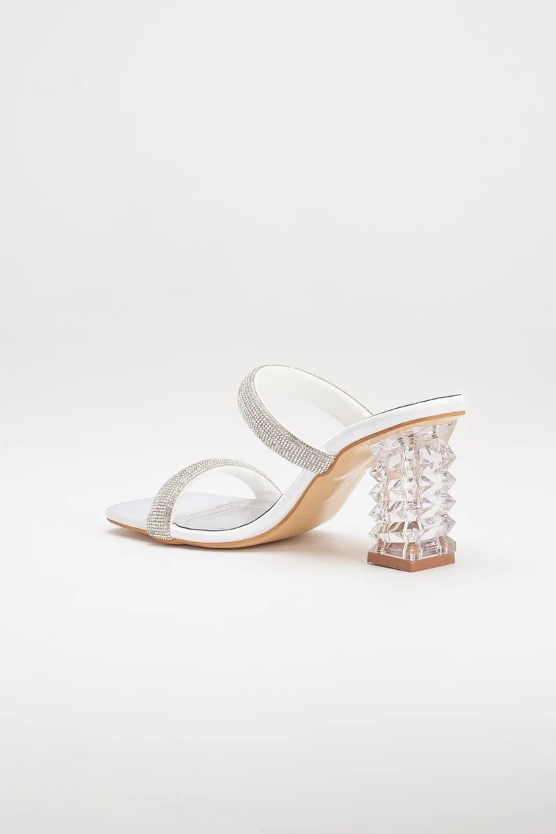 Dilimler Ayakkabı Slices Shoes Transparent Heels with Rows of Stones Mother of Pearl Women's Evening Dress Slippers Shoes