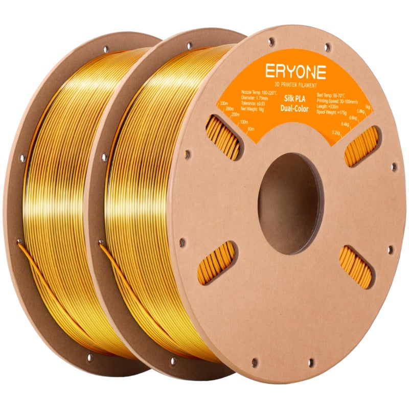 ERYONE Silk Tri Color PLA Filament 3D Printer 1.75mm +/- 0.03mm, Multicolor Filament Tricolor PLA 1KG(2.2lbs) Cardboard Spool, Gold Purple Black - Image 1