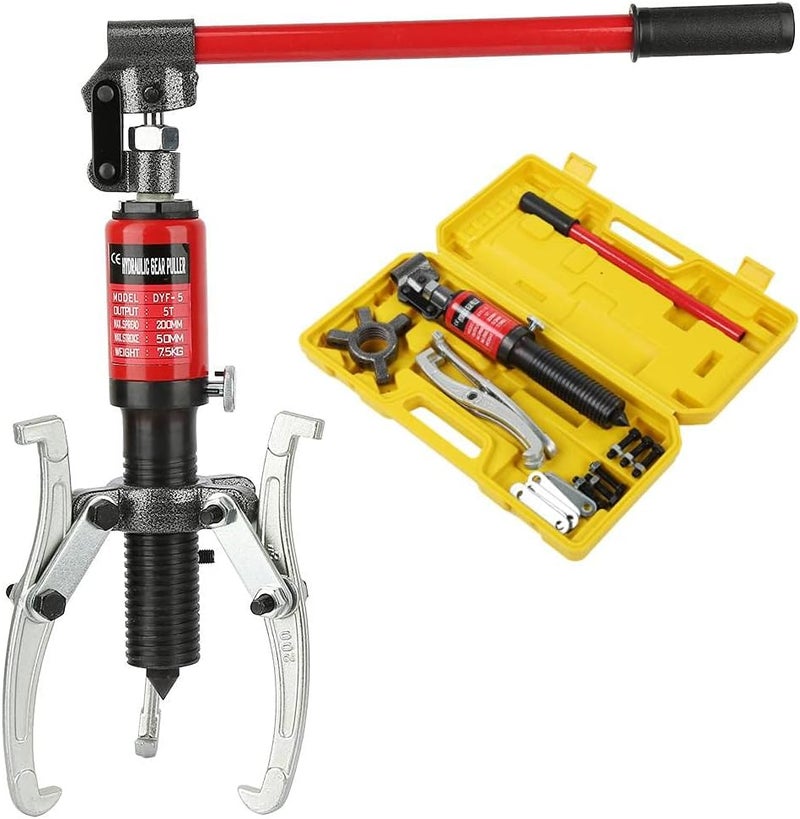 Hydraulic Puller Set, 5T Hydraulic Gear Puller Wheel Bearing Pulling Separator 3 Jaw Hydraulic Gear Puller Kit - Image 1