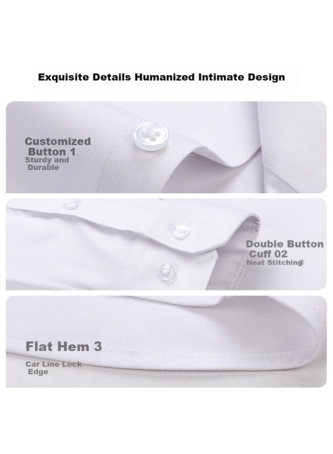 Firs Machine Washable Wool Non-Iron Men'S Long Sleeve Casual Business High-End Easy Care Shirt White 41 - Image 2