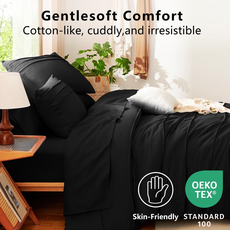 CozyLux Queen Comforter Set Black, 7 Pieces Soft Pinch Pleat Bed in a Bag Queen Comforter Set with Sheets, Boho Bed Set with Down Alternative Comforter, Sheets, Pillowcases & Shams - Image 3