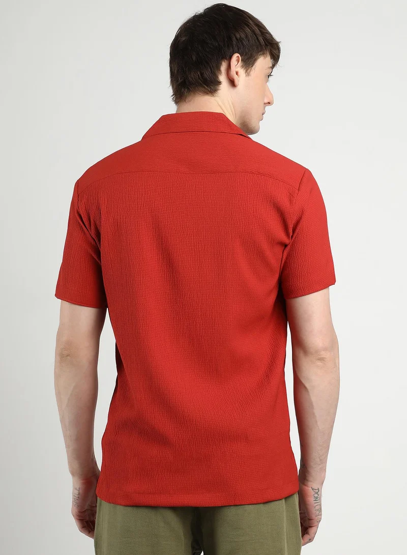 Campus Sutra Men's Scarlet Red Creased Shirt