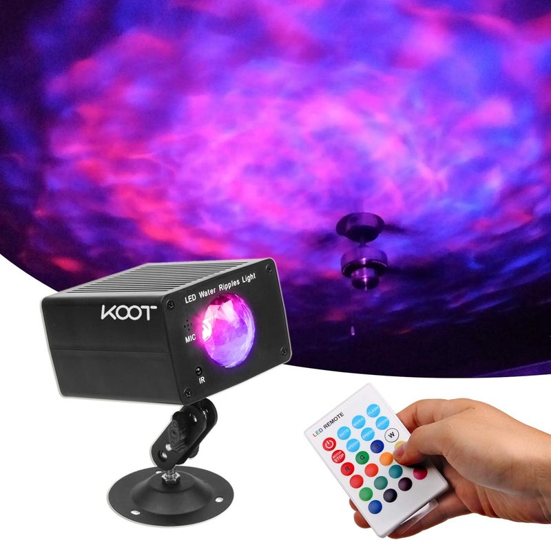 KOOT Store أضواء تموج الماء بـ 16 لون، أضواء وميض مائية تعمل بالصوت، جهاز عرض تأثير الماء LED للإضاءة الحزبية مع جهاز تحكم عن بعد لعيد الميلاد، الهالوين، الزفاف، غرفة الأطفال - Image 1