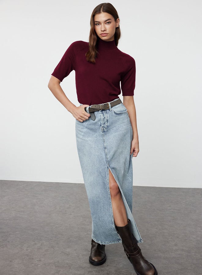 trendyol Claret Red Mercerized Look Premium Yarn/Special Yarn Basic Fine Knit Blouse - Image 2