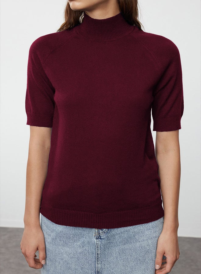 trendyol Claret Red Mercerized Look Premium Yarn/Special Yarn Basic Fine Knit Blouse - Image 3