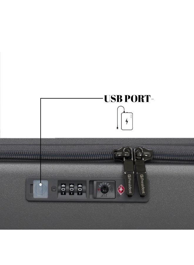 President Premium 18" Hardshell Polycarbonate Rolling Laptop Pilot Bag - Water Resistant 4-Wheel Spinner Business Case with Secure Zippers - GREY (Model 6605) - Image 5