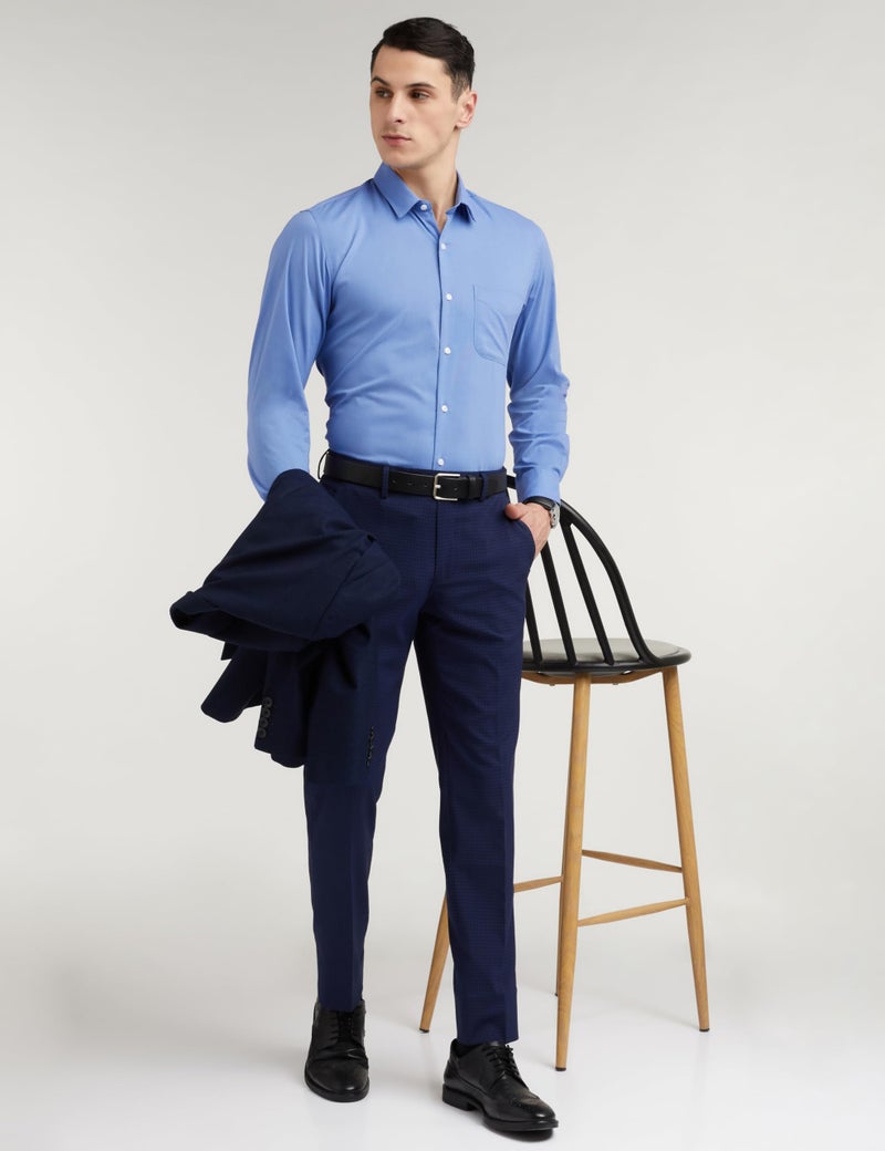 Peter England Men's Everyday Solid Slim Fit Full Sleeve Formal Shirt | Cotton-Rich, Blue - Image 2