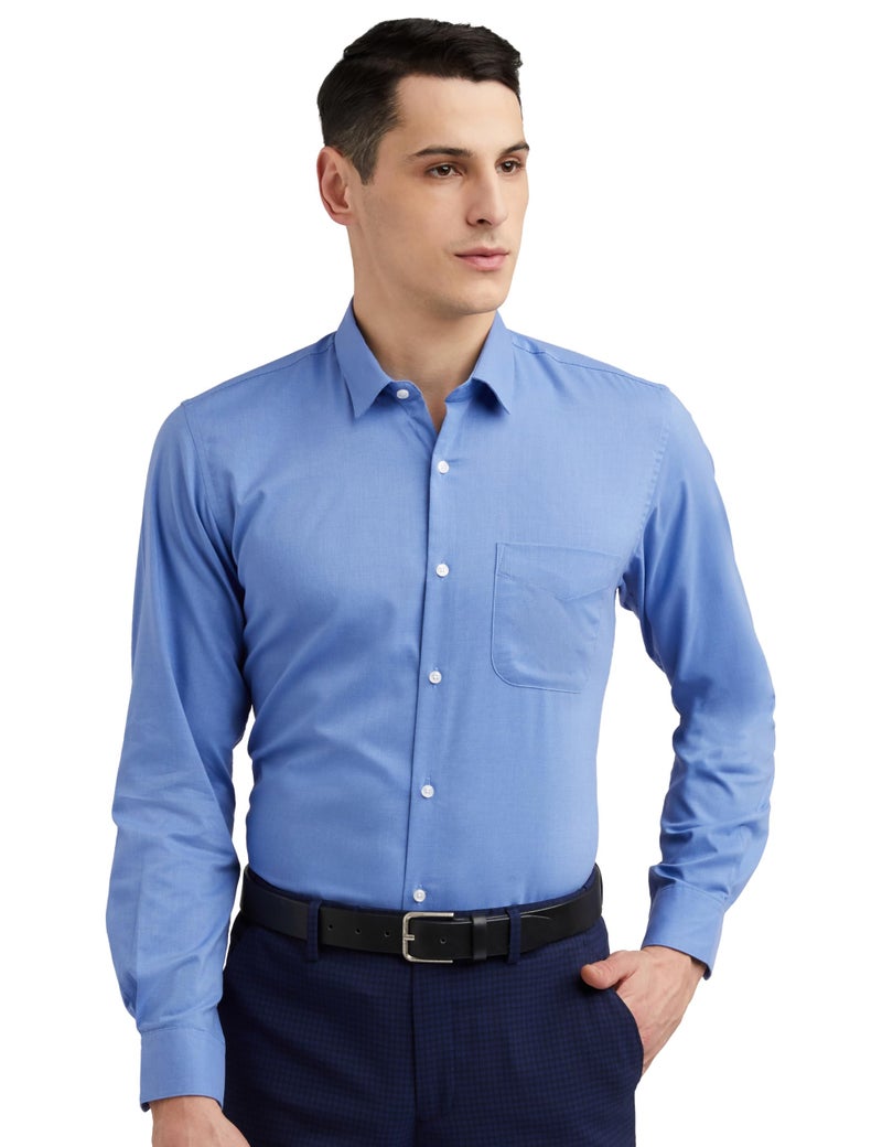 Peter England Men's Everyday Solid Slim Fit Full Sleeve Formal Shirt | Cotton-Rich, Blue - Image 1