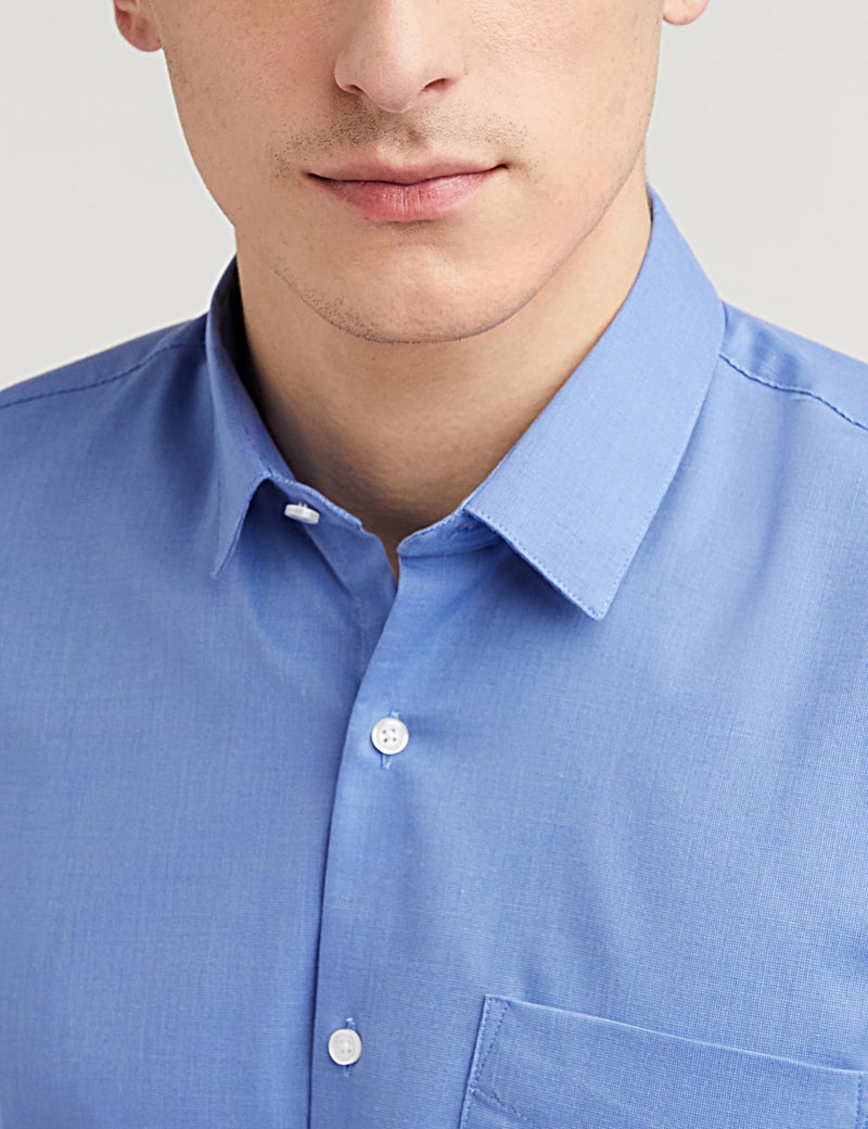 Peter England Men's Everyday Solid Slim Fit Full Sleeve Formal Shirt | Cotton-Rich, Blue - Image 3