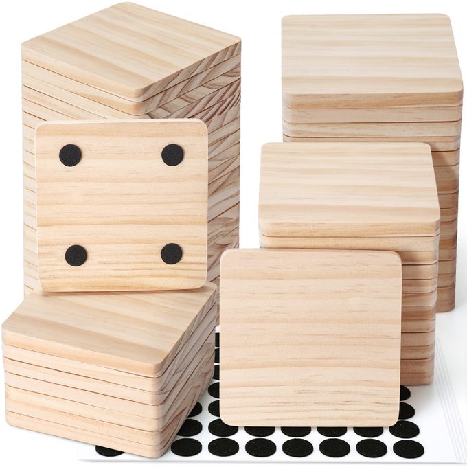60 Pieces Unfinished Wood Coasters 4 Inch Wooden Blanks with NonSlip Pads for Laser Engraving Wood Burning Staining Painting Decoupage Housewarming Gifts Wedding Crafts Education Square