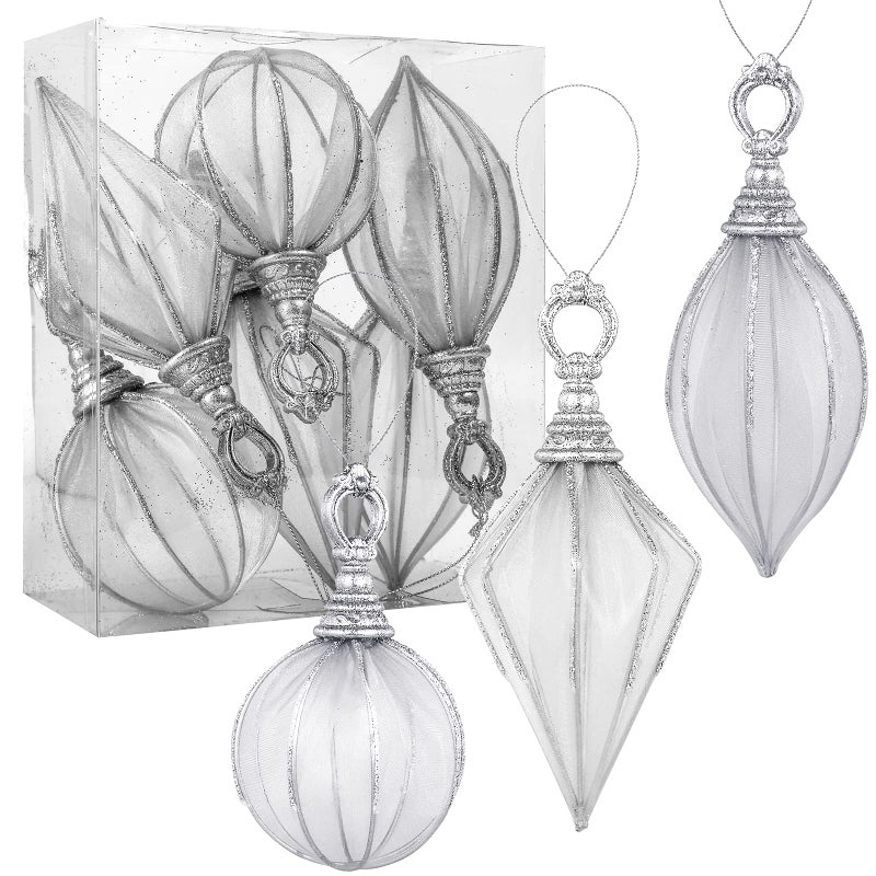 Christmas Ball Ornaments 6pc Set Silver RugbyRound Ball Diamond Pendant Christmas Decorations Hanging for Xmas Tree Decorations Wedding Party