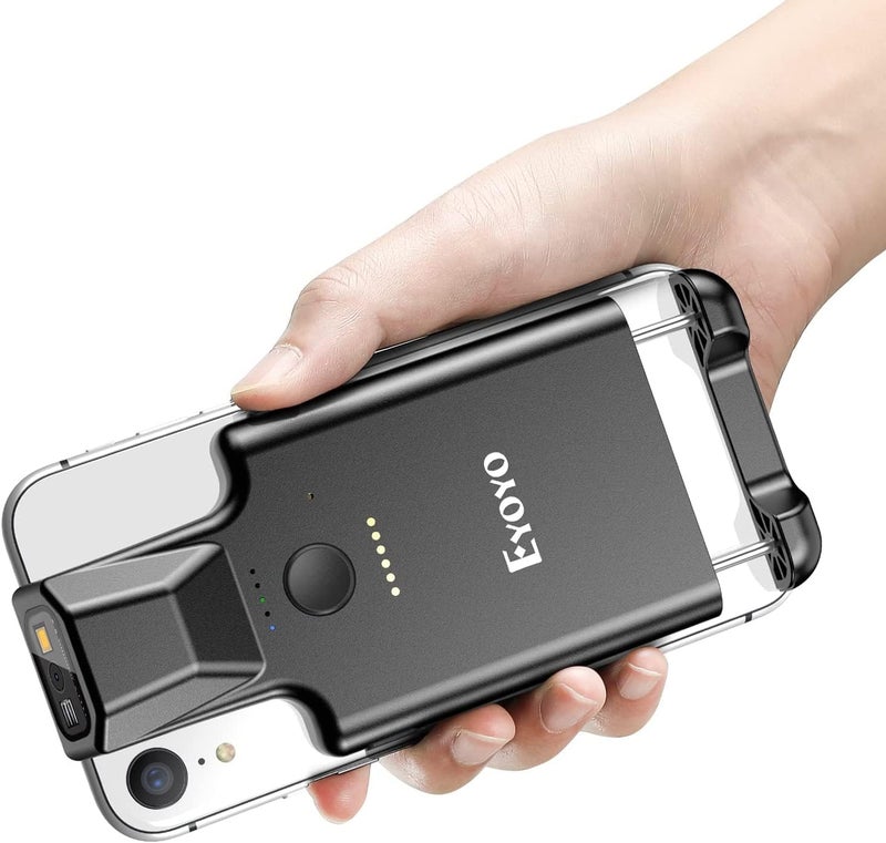 EYOYO ماسح رمز الاستجابة السريعة المحسن بلوتوث أندرويد ماسح الباركود، محمول مع مشبك خلفي لاسلكي 1D 2D UPC ISBN قارئ باركود جرد PDF417 متوافق مع آيفون، هاتف أندرويد - Image 1