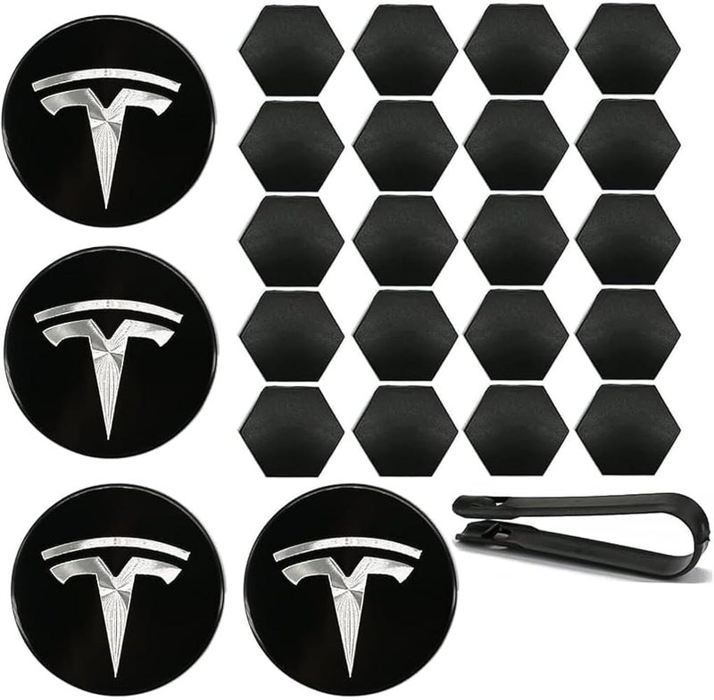 PAORHS Aero Wheel Cap Kit, Tesla Wheel Hub Center Covers Wheel Bolt Nut Caps for Tesla Model 3, Model Y, Model S, Model X, Grey,Silver,Black - Image 1