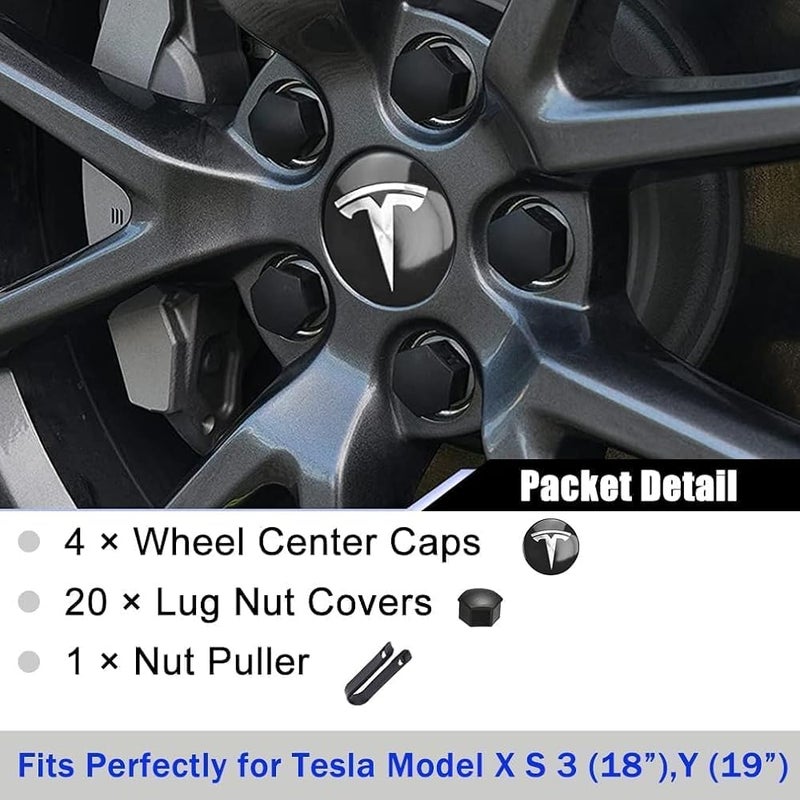 PAORHS Aero Wheel Cap Kit, Tesla Wheel Hub Center Covers Wheel Bolt Nut Caps for Tesla Model 3, Model Y, Model S, Model X, Grey,Silver,Black - Image 3