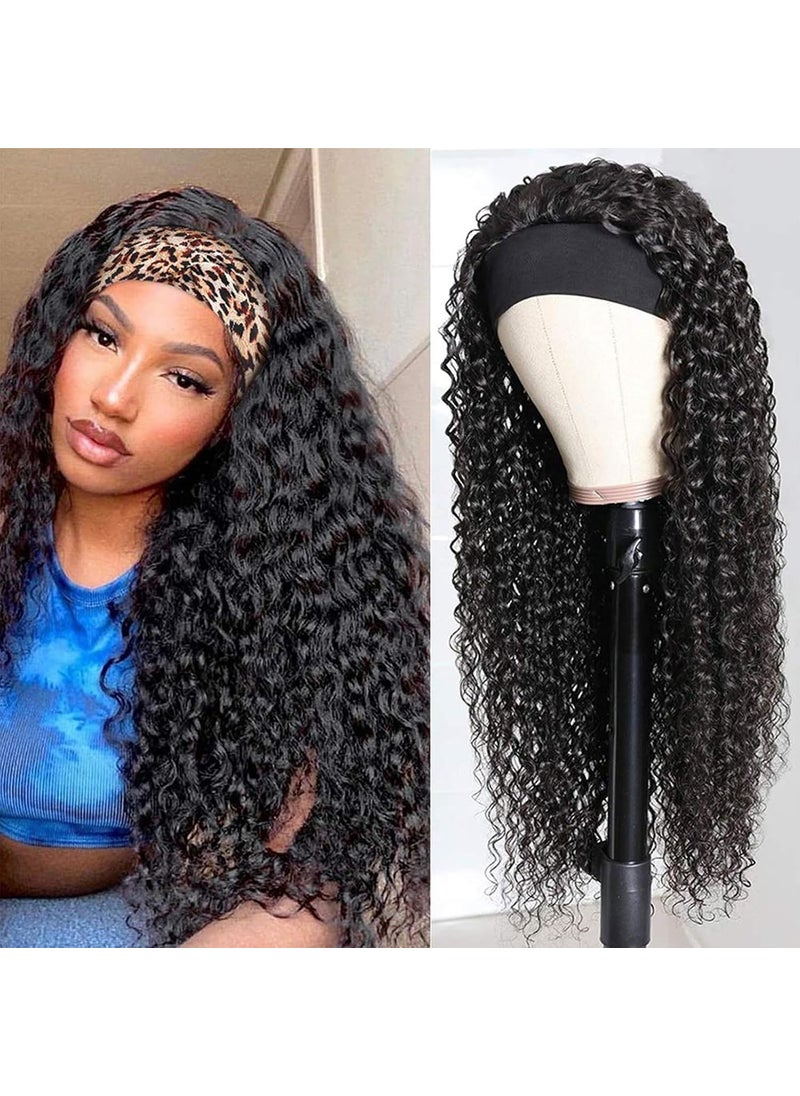 ROYAL IMPRESSION Deep Wave Headband Wigs Human Hair for Black Women 180 Density Brazilian Virgin Human Hair None Lace Front Wigs Machine Made Wigs Glueless Deep Curly Headband Human Hair Wig 18 Inch 