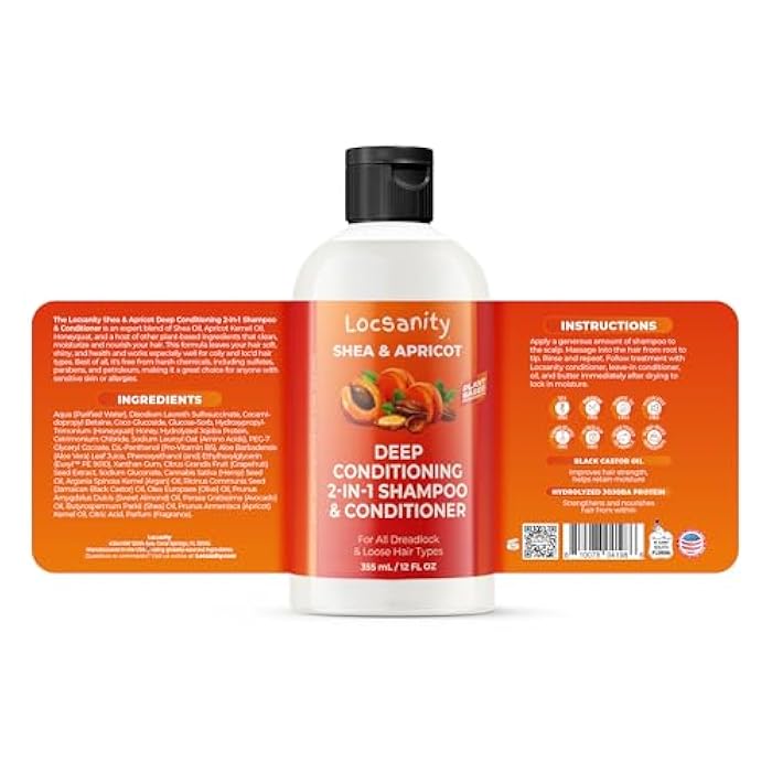 Locsanity Shea Apricot Loose Natural 2-1 Moisturizing and Nourishing Shampoo for Kinky, Coily, Curly Hair - 12 OZ - Image 2