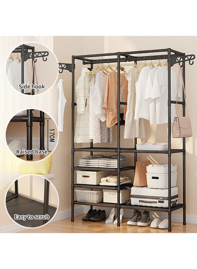 Large Clothes Rack, 3-Row Freestanding Hanger with Side Hooks, Multi-Compartment Clothing Rack, Removable Garment Rack with Raised Base, Suitable for Storing Clothes, Accessories, Shoes, Bags, Towels - Image 5