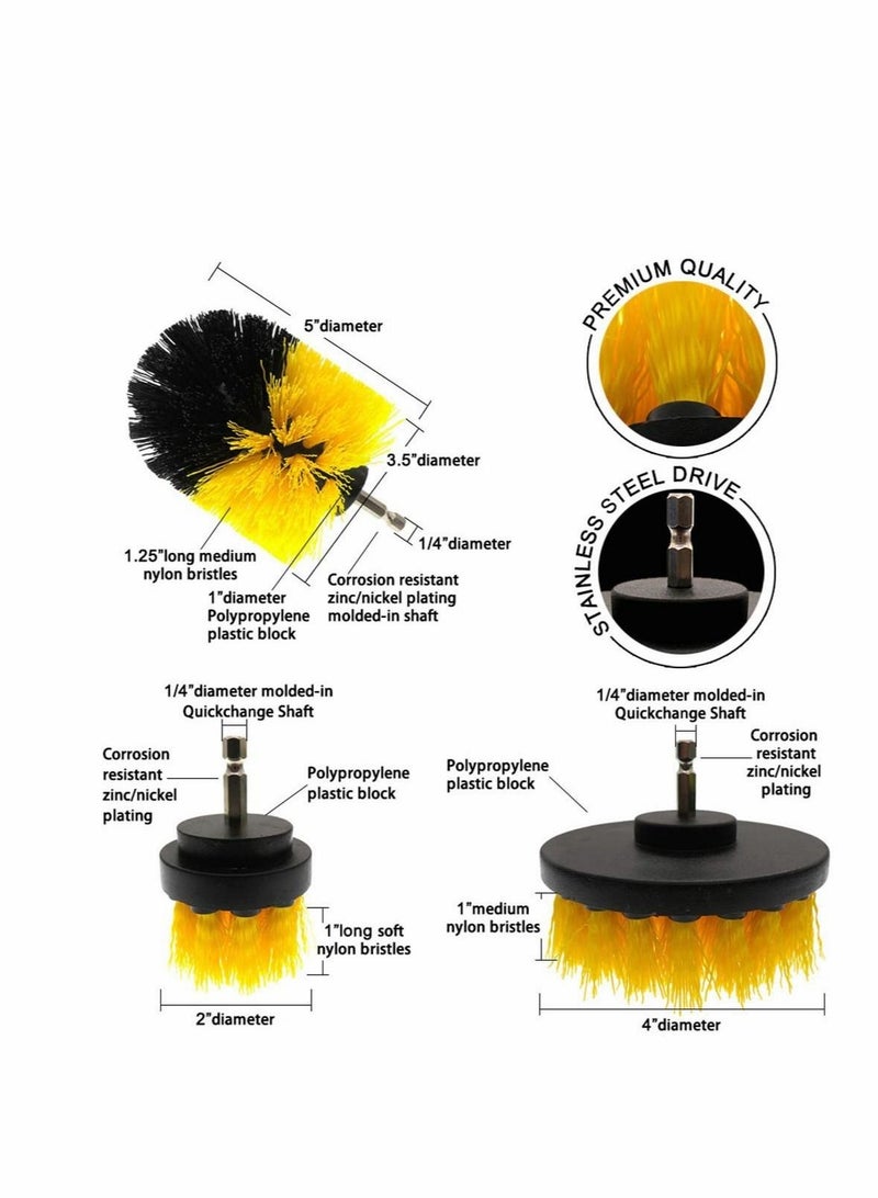 SYOSI 6Pcs Car Cleaning Supplies Wheel Brush Soft Yellow Drill Brush Power Scrubber Car Truck Motorcycle Boat Jet-Ski Detail Brush Interior Seat Upholstery Carpet - Image 3