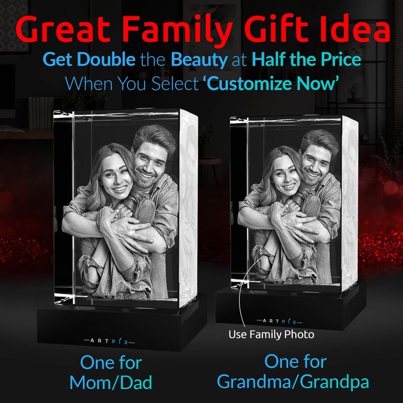Artpix 3D Crystal Photo Higports for Women زوجة MEN MOM DAD HER GRAY FOLIDALD GIFT مع هدية مخصصة مع هدايا صورتك ثلاثية الأبعاد مخصصة للأزواج - Image 2