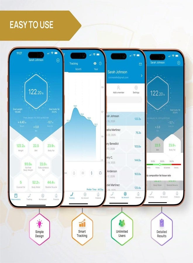 إنيفي فيت ميزان INEVIFIT EROS الذكي لقياس نسبة الدهون في الجسم بتقنية البلوتوث، جهاز تحليل رقمي عالي الدقة لتكوين الجسم في الحمام مع تطبيق لاسلكي للهواتف الذكية، يتحمل وزنًا يصل إلى 400 رطل، أبعاده 11.8 × 11.8 بوصة (أسود). - Image 3