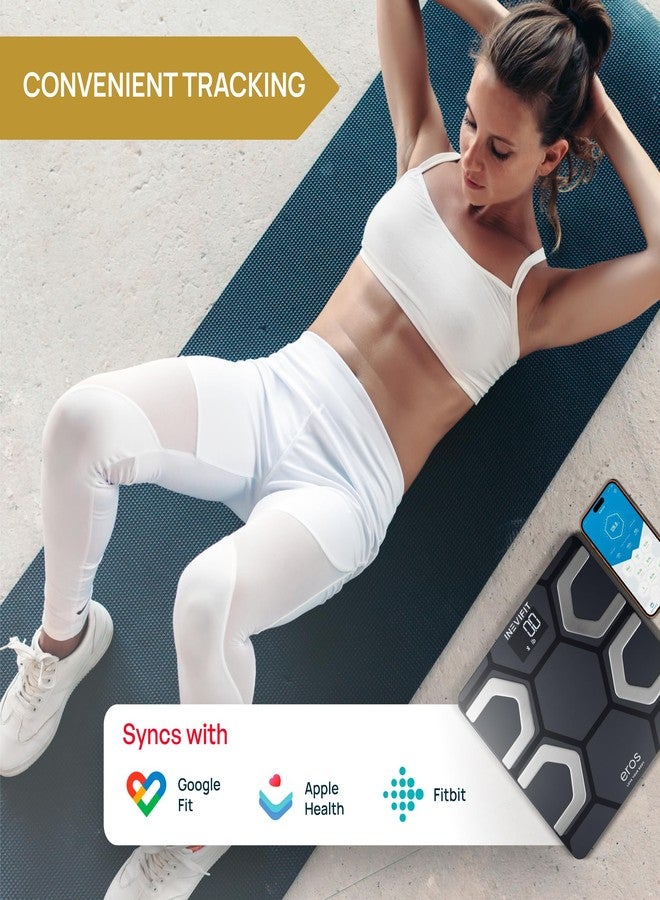 إنيفي فيت ميزان INEVIFIT EROS الذكي لقياس نسبة الدهون في الجسم بتقنية البلوتوث، جهاز تحليل رقمي عالي الدقة لتكوين الجسم في الحمام مع تطبيق لاسلكي للهواتف الذكية، يتحمل وزنًا يصل إلى 400 رطل، أبعاده 11.8 × 11.8 بوصة (أسود). - Image 2