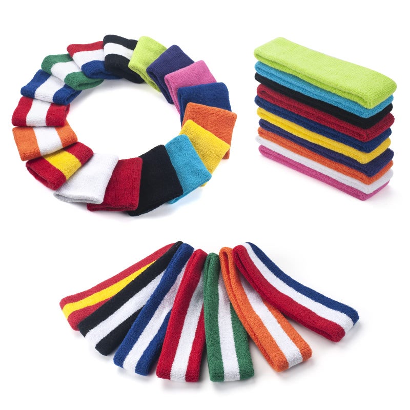 FACATH Sweatbands Headband and Wrist Set, Cotton Sweat Band for Athletic Men and Women, Sweatbands Sports Headbands for Working Out, Running, Basketball, Tennis, Yoga (Orange/White/Orange) - Image 5